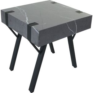 Bijzettafel MCW-L54, salontafel nachtkastje salontafel, ijzer MDF 50x55x50cm ~ marmer look grijs