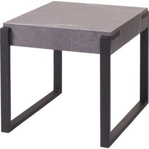 Bijzettafel MCW-L53, salontafel nachtkastje salontafel, metaal 51x50x54cm ~ marmer look grijs