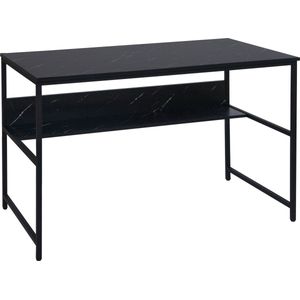 Bureau MCW-K80, bureautafel computertafel werktafel opbergruimte, metaal MDF 120x60cm ~ marmer look zwart
