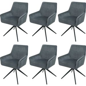 Set van 6 eetkamerstoelen MCW-L91, keukenstoel armleuning draaibaar auto positie stof MVG ~ donkergrijs