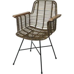 Eetkamerstoel MCW-M29, keukenstoel rieten stoel rotan stoel stoel met armleuningen, Kubu rotan hout metaal
