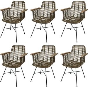 Set van 6 eetkamerstoelen MCW-M29, keukenstoel rieten stoel rotan stoel met armleuningen, Kubu rotan hout metaal