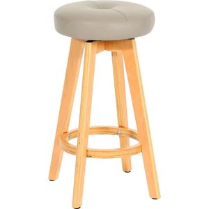 Barkruk Navan, barkruk counter stool, hout imitatieleer draaibaar ~ taupe, lichtgekleurde poten