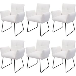 Set van 6 eetkamerstoelen MCW-K34, keukenstoel gestoffeerde stoel met armleuningen, Oeko-Tex bouclé stof/textiel metaal ~ wit