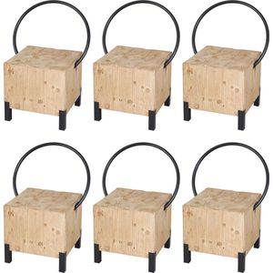 Set van 6 eetkamerstoelen MCW-L76, bezoekersstoel kruk, industrieel metaal massief hout MVG-gecertificeerd, naturel