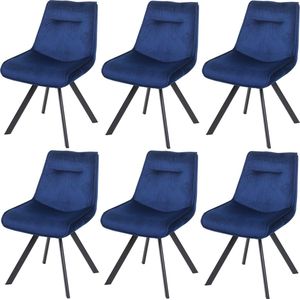 Set van 6 eetkamerstoel MCW-K24, gestoffeerde stoel keukenstoel fauteuil stoel, metaal fluweel ~ blauw