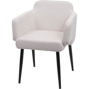 Eetkamerstoel MCW-L13, gestoffeerde stoel keukenstoel met armleuningen, stof/textiel metaal ~ crème-wit