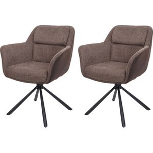 Set van 2 eetkamerstoelen MCW-K33, keukenstoel, draaibare autostoel, stof/textiel ~ kunstleer, bruin-donkerbruin