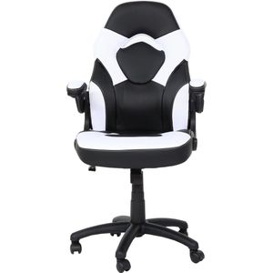 Bureaustoel MCW-K13, draaistoel gamestoel, ergonomisch, verstelbare armleuning, kunstleer ~ zwart-wit