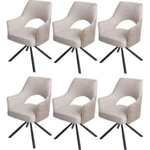 Set van 6 eetkamerstoelen MCW-K30, keukenstoel, fauteuil, draaibare autostand, stof/textiel ~ crème