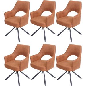Set van 6 eetkamerstoelen MCW-K30, keukenstoel fauteuil, draaibare autostand, stof/textiel ~ suède look bruin