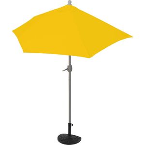 Parla halfronde parasol, balkonparasol, UV 50+ polyester/aluminium 3kg ~ 270cm geel met voet