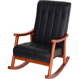 Schommelstoel MCW-K10, schommelstoel relax ~ kunstleer zwart, walnoot-look frame