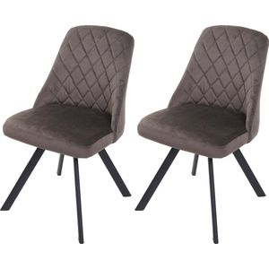 Set van 2 eetkamerstoelen MCW-K25, keukenstoel, fauteuil, gestoffeerde stoel, metaalfluweel ~ donkerbruin