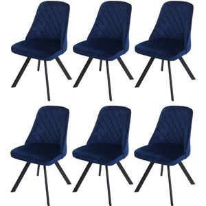 Set van 6 eetkamerstoel MCW-K25, keukenstoel, fauteuil, gestoffeerde stoel, metaalfluweel ~ blauw