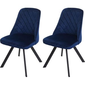 Set van 2 eetkamerstoelen MCW-K25, keukenstoel, fauteuil, gestoffeerde stoel, metaalfluweel ~ blauw