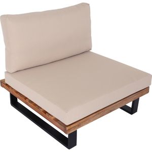 Loungestoel MCW-H54, tuinstoel, gesponnen polyaciahout MVG-gecertificeerd aluminium ~ lichtbruin, beige bekleding