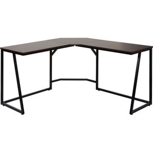 Hoekbureau MCW-K66, computerbureau werktafel, MVG-gecertificeerd 76x196x110cm, MDF metaal ~ donkerbruin