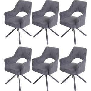 Set van 6 eetkamerstoelen MCW-K30, keukenstoel fauteuil, draaibare autostand, stof/textiel ~ corduroy donkergrijs