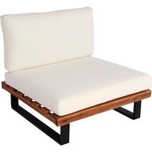 Loungestoel MCW-H54, tuinstoel, gesponnen polyaciahout MVG-gecertificeerd aluminium ~ bruin, bekleding crème wit