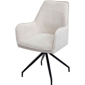 Eetkamerstoel MCW-K15, keukenstoel gestoffeerde stoel met armleuningen, stof/textiel metaal ~ crème-beige
