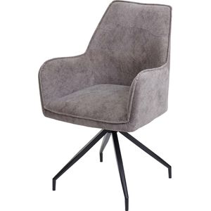 Eetkamerstoel MCW-K15, keukenstoel gestoffeerde stoel met armleuningen, stof/textiel metaal ~ donkergrijs