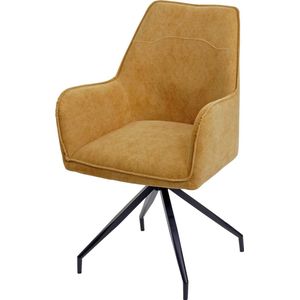 Eetkamerstoel MCW-K15, keukenstoel gestoffeerde stoel met armleuningen, stof/textiel metaal ~ geel