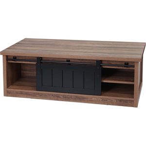 Salontafel MCW-K75, bijzettafel woonkamertafel, schuifdeur 6 opbergvakken, houtlook metaal 44x120x60cm ~ bruin