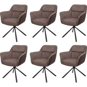 Set van 6 eetkamerstoelen MCW-K33, keukenstoel Stoel, draaibare autostand, stof/textiel ~ kunstleer, bruin-donkerbruin