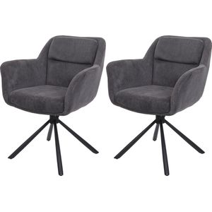 Set van 2 eetkamerstoelen MCW-K33, keukenstoel, draaibare autostand, stof/textiel ~ corduroy grijs