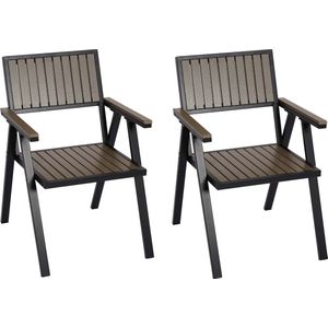 Set van 2 tuinstoelen MCW-J95, balkonstoel Stoel, coating voor buiten, aluminium houtlook ~ frame zwart, grijs