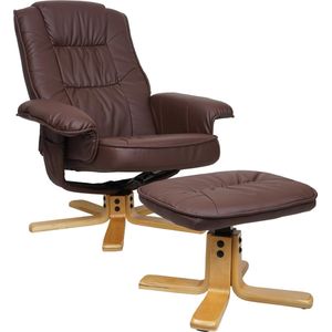 Relaxfauteuil M56, TV-fauteuil TV-fauteuil met voetenbankje, kunstleer eucalyptushout ~ roodbruin
