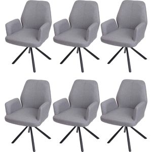 Set van 6 eetkamerstoelen MCW-H71, keukenstoel fauteuil stoel, draaibare auto positie stof / textiel staal ~ lichtgrijs