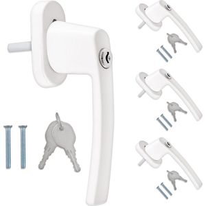 Kwmobile - Raamkruk met Slot - Set van 4 Afsluitbare Handgrepen - Wit RAL 9016