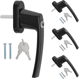 kwmobile raamkruk met slot - Set van 4 afsluitbare handgrepen voor ramen en deuren - Met draai- en kiep functie - Lengte 35 mm - Zwart RAL 9005