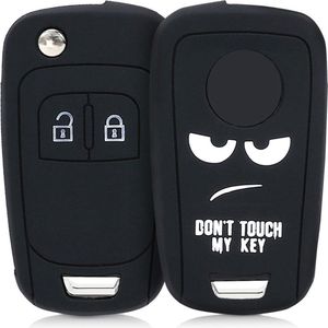 kwmobile autosleutel behuizing compatibel met Opel Chevrolet 2-knops inklapbare autosleutel hoesje - Sleutelhoesje in wit/zwart - Don't Touch My Key