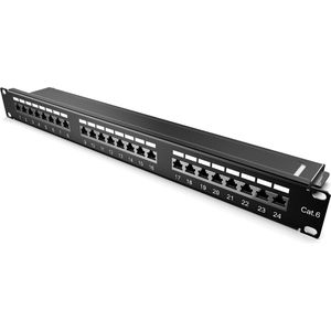 kwmobile Cat6 patch paneel 24-poorts - Cat6 verdeler voor 19"" serverkast - Patchpaneel - 24x Cat6 RJ45-aansluitingen - Zwart