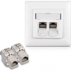 kwmobile UTP contactdoos - 2x keystone adapters voor CAT6A kabels - 1x wandcontactdoos met dubbele RJ45 poort - Met afgeschermde metalen behuizing