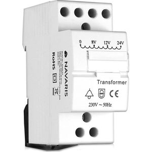 Navaris deurbeltransformator - 8V, 12V, 24V - Voor bekabelde deurbellen - Geschikt voor DIN-rail montage - Beltrafo - Beltransformator voor max. 8VA