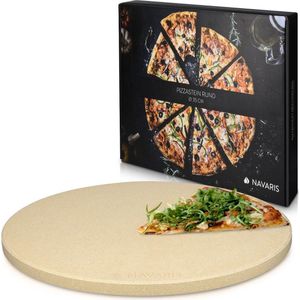 Navaris pizzasteen voor oven XXL - Pizzabakplaat van natuursteen voor in de oven of op de barbecue - Inclusief receptenboek - Diameter 35 cm