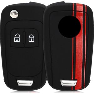kwmobile autosleutel behuizing compatibel met Opel Chevrolet 2-knops inklapbare autosleutel hoesje - Sleutelhoesje in rood/zwart - Rallystrepen