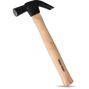 Navaris hamer met houten steel - 33cm steellengte - Roestvrij stalen kop – Steel van hickoryhout - Klauwhamer met nageltrekker - Bruin
