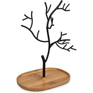 Navaris sieradenboom van bamboe en metaal - Sieradenstandaard voor kettingen, oorbellen & ringen - Decoratieve sieradenhouder - 25 cm hoog