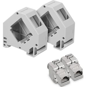 kwmobile 2 keystone adapters voor CAT6A kabels - Set van 2 keystone-modules RJ45 inclusief DIN-rail houders - Met afgeschermde metalen behuizing