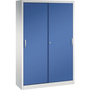 C+P ACURADO schuifdeurkast, 3 legborden, 2 lockers, h x b x d = 1950 x 1200 x 400 mm, lichtgrijs/gentiaanblauw