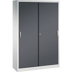 C+P ACURADO schuifdeurkast, 3 legborden, 2 lockers, h x b x d = 1950 x 1200 x 400 mm, lichtgrijs/zwartgrijs