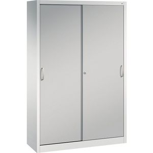 C+P ACURADO schuifdeurkast, 4 legborden, h x b x d = 1950 x 1200 x 400 mm, lichtgrijs / blank aluminiumkleurig