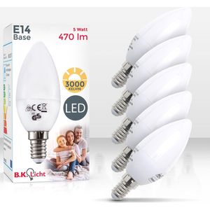 B.K.Licht - LED Lichtbron - set van 5 - met E14 - 5W LED - 3.000K warm wit licht - lampjes  - LED lampen -  gloeilampen - reflectorlamp