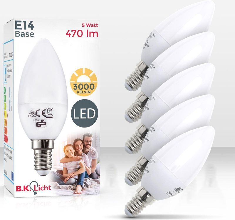 LED Glühbirne E14 5er Set - 5W, 470lm, 3000K warmweiß, weiß