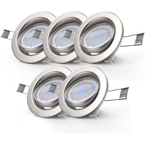 B.K.Licht - Inbouwspots - LED - 5 stuks - voor binnen - met GU10 - dimbaar - kantelbaar - ronde - spotjes inbouw - IP23 - Ø8.6cm - 3.000K - 400Lm - 5W
